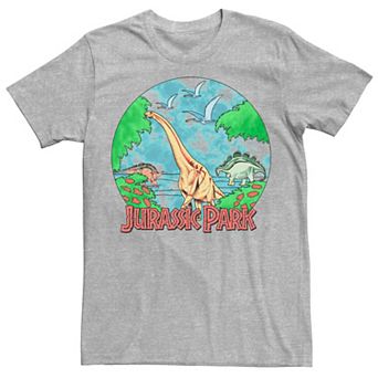 Men's Jurassic Park Retro Globe Watercolor Scene Tee