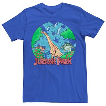 Men's Jurassic Park Retro Globe Watercolor Scene Tee