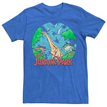 Men's Jurassic Park Retro Globe Watercolor Scene Tee