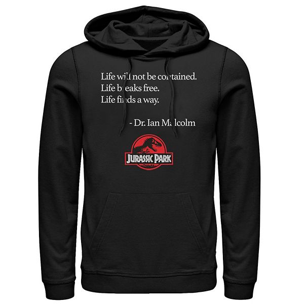 Mens Jurassic Park Life Finds A Way Quote Hoodie 9140