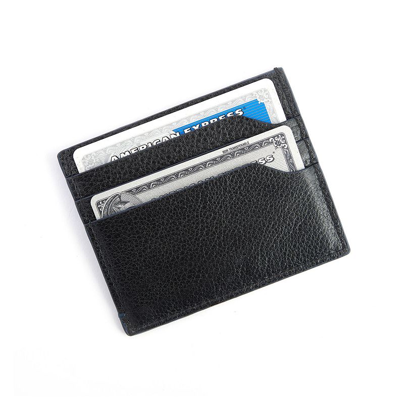 Royce Leather Pebbled Card Case, Black