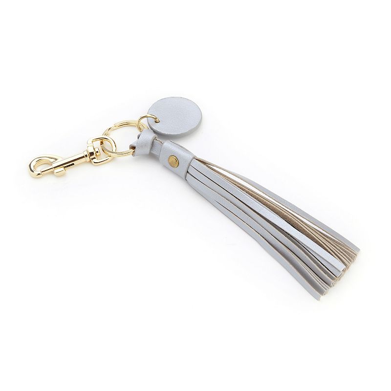 Royce Leather Tassel Key Fob, Silver