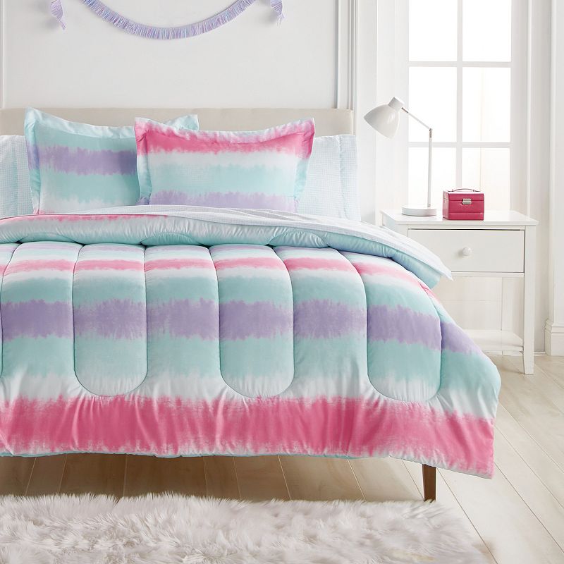 Dream Factory Tie Dye Stripe Comforter Set, Multicolor, Twin