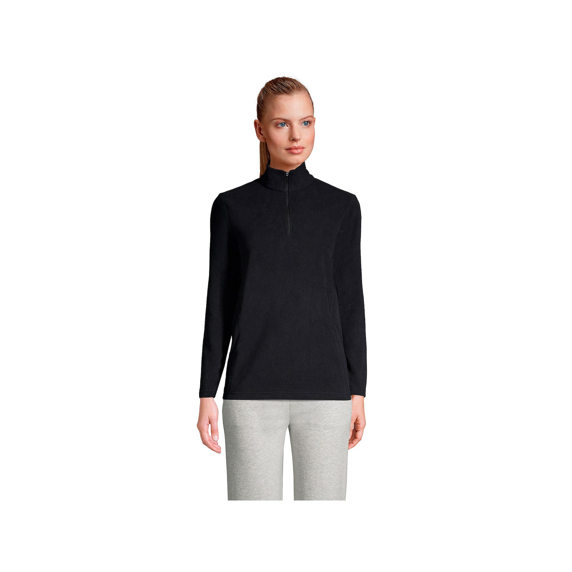 Womens Lands End Quarter-Zip Fleece Pullover, Size: Small, Black