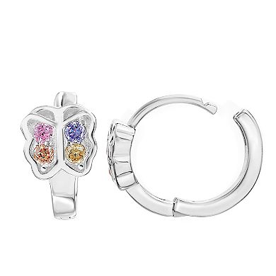 petit cheris Kids' Sterling Silver Cubic Zirconia Butterfly Hoop Earrings