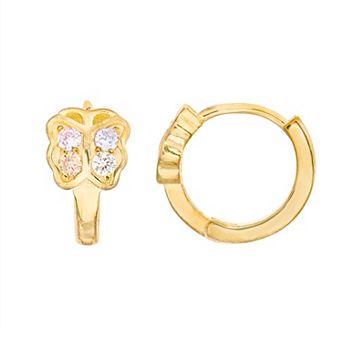petit cheris Kids' Sterling Silver Cubic Zirconia Butterfly Hoop Earrings