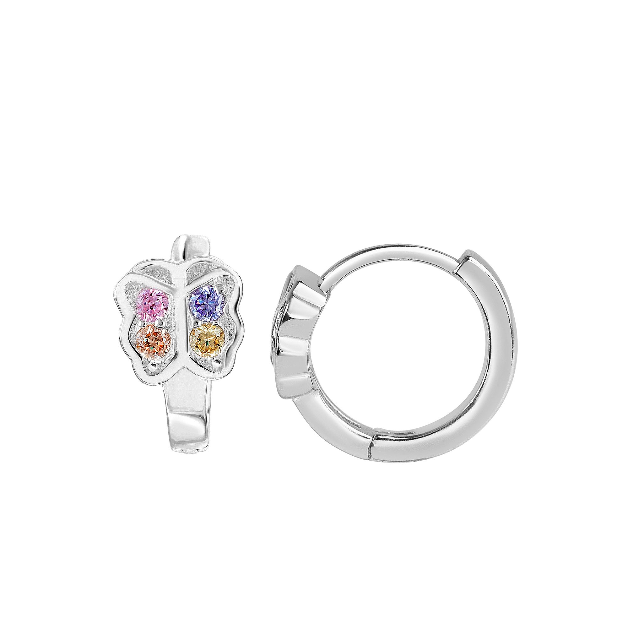 petit cheris Kids Sterling Silver Cubic Zirconia Butterfly Hoop Earrings, 