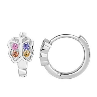 petit cheris Kids' Sterling Silver Cubic Zirconia Butterfly Hoop Earrings