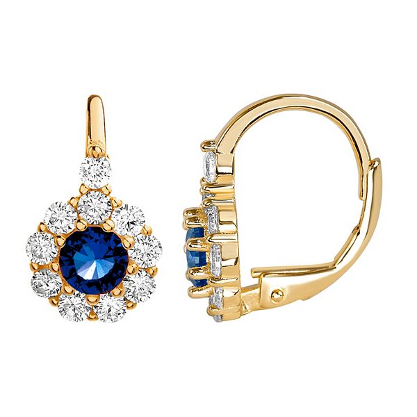 petit cheris Sterling Silver Lab-Created Gemstone & Cubic Zirconia Floral Earrings - Gold Tone Blue Clear