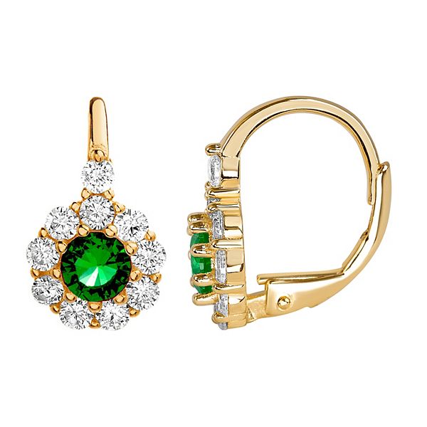 petit cheris Sterling Silver Lab-Created Gemstone & Cubic Zirconia Floral Earrings - Gold Tone Green