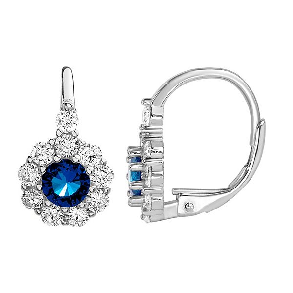 petit cheris Sterling Silver Lab-Created Gemstone & Cubic Zirconia Floral Earrings - Silver Tone Blue