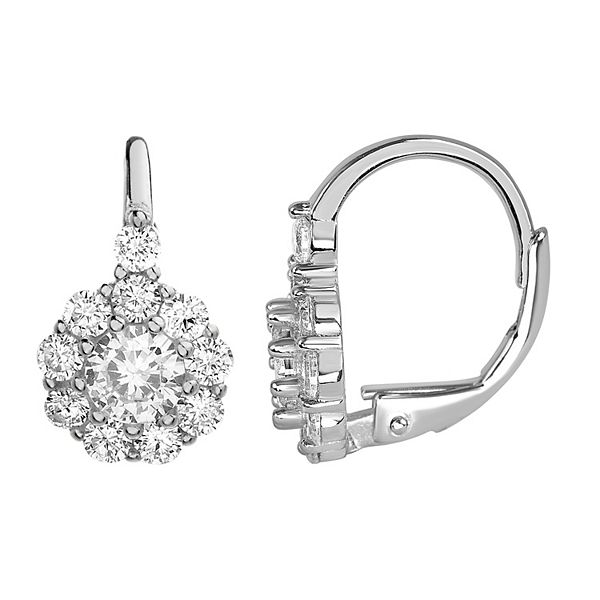 petit cheris Sterling Silver Lab-Created Gemstone & Cubic Zirconia Floral Earrings - Silver Tone Clear