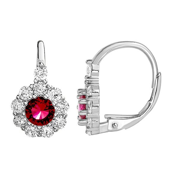 petit cheris Sterling Silver Lab-Created Gemstone & Cubic Zirconia Floral Earrings - Silver Tone Red