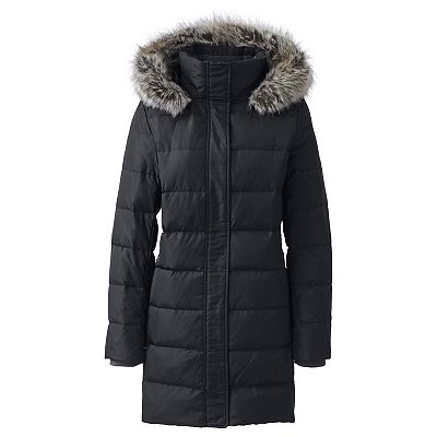 Women s Lands End Faux Fur Hood Long Down Winter Coat