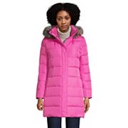 Lands end women's winter long down coat with clearance faux fur hood