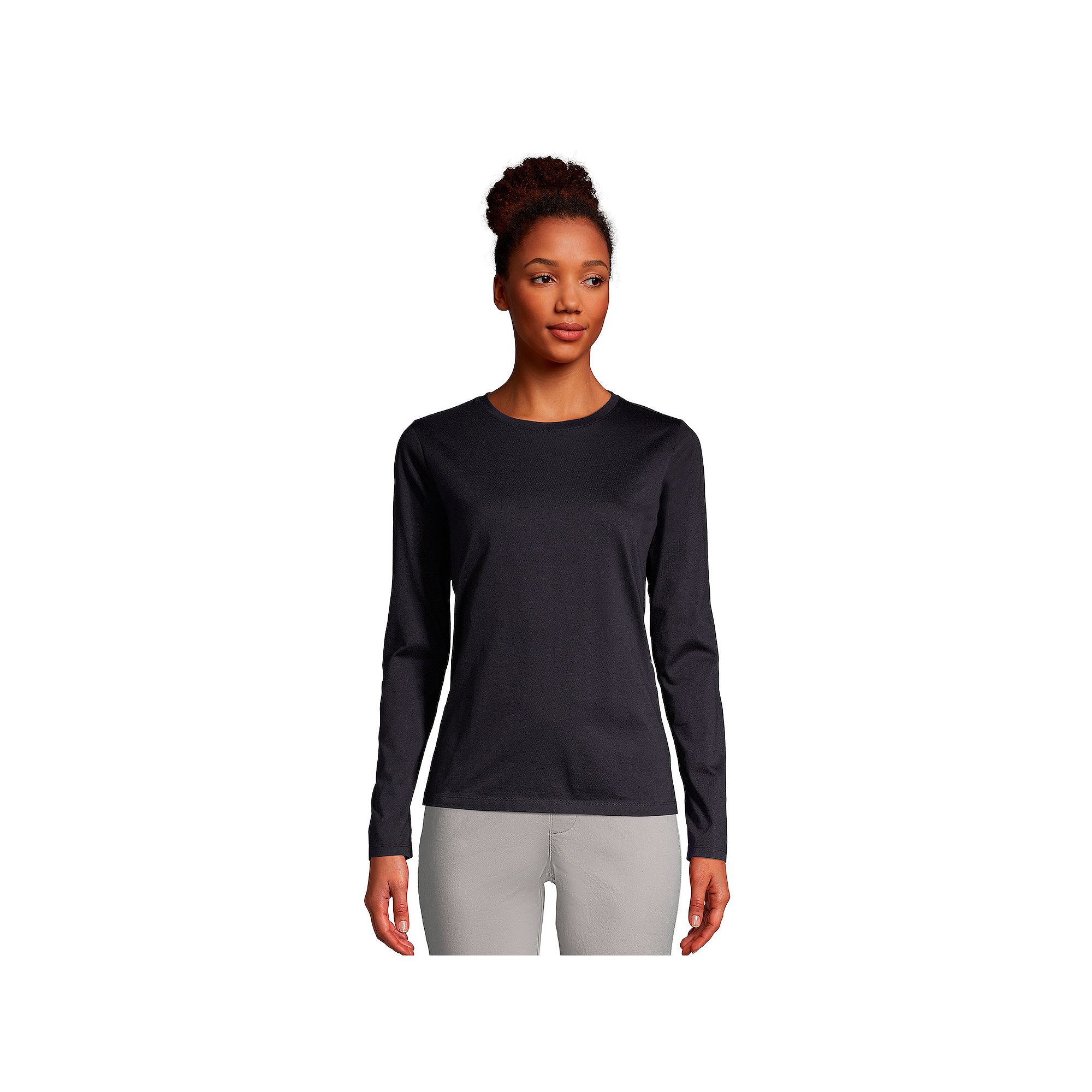 Womens Lands End Relaxed-Fit Supima Long Sleeve Cotton Crewneck Tee, Siz