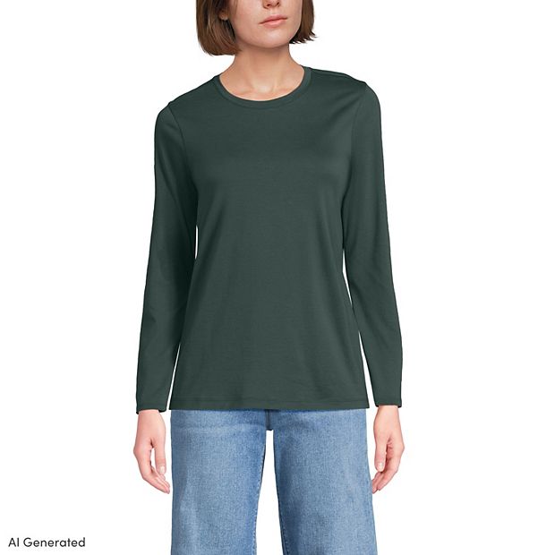 Women's Lands' End Relaxed-Fit Supima Long Sleeve Cotton Crewneck Tee