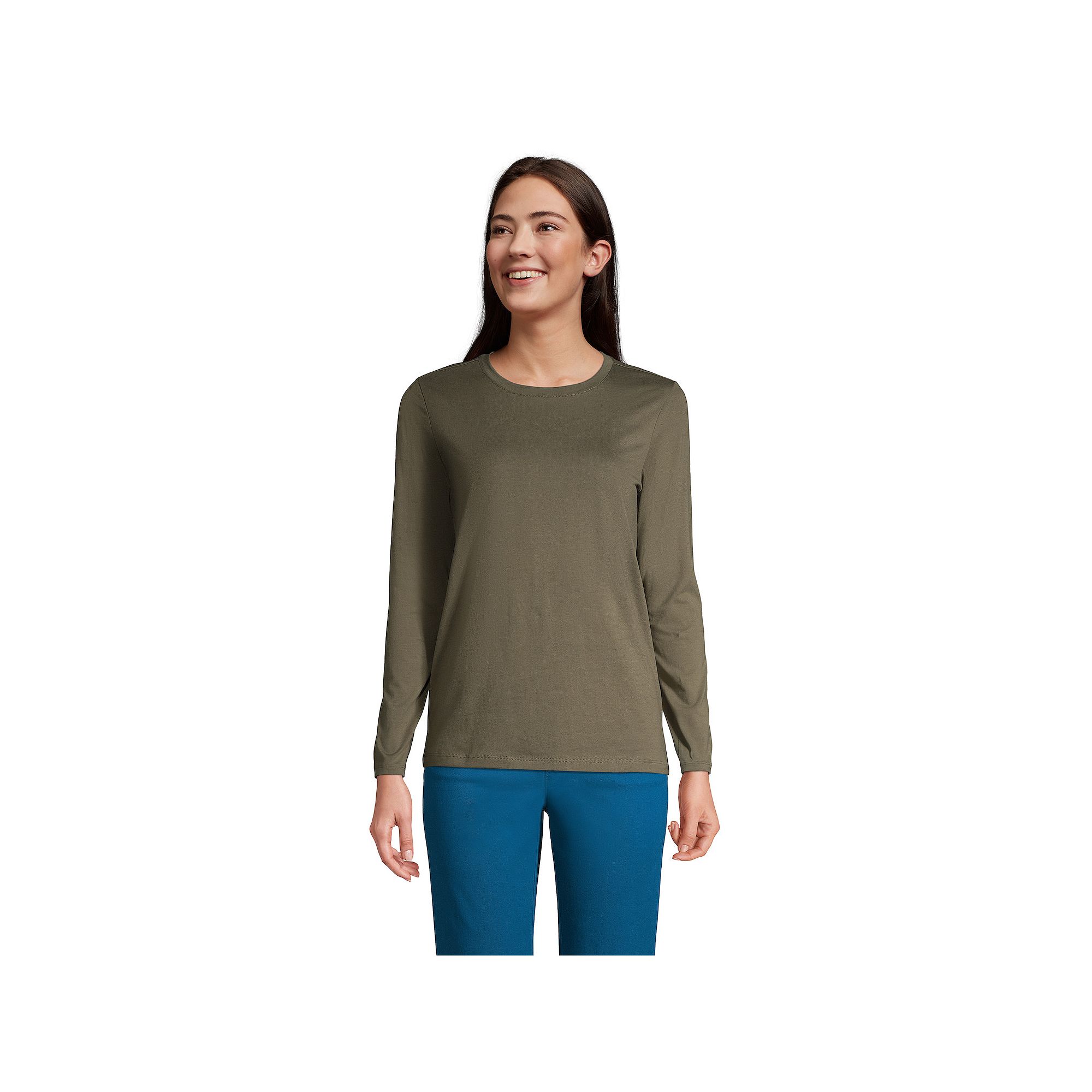 Womens Lands End Relaxed-Fit Supima Long Sleeve Cotton Crewneck Tee, Siz