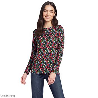 Women's Lands' End Relaxed-Fit Supima Long Sleeve Cotton Crewneck Tee