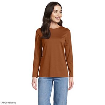 Women's Lands' End Relaxed-Fit Supima Long Sleeve Cotton Crewneck Tee