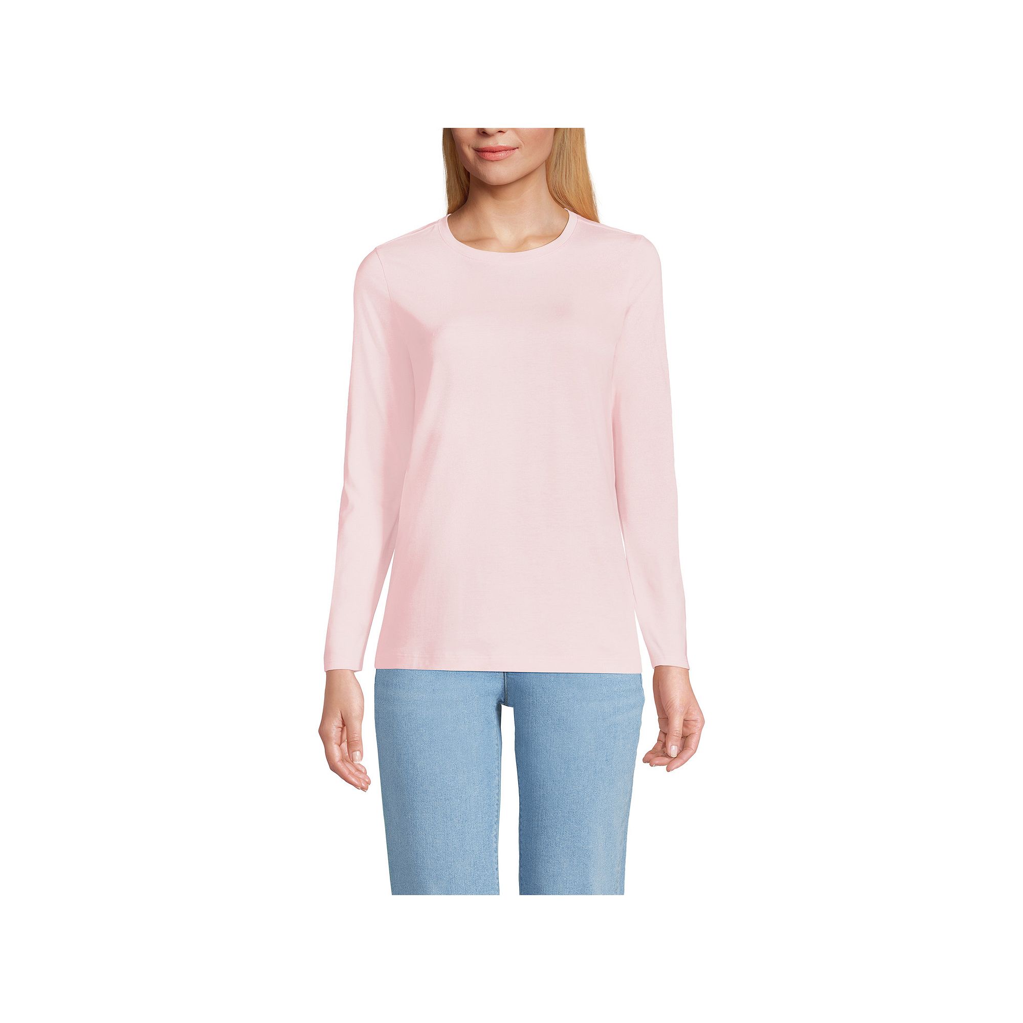Womens Lands End Relaxed-Fit Supima Long Sleeve Cotton Crewneck Tee, Siz