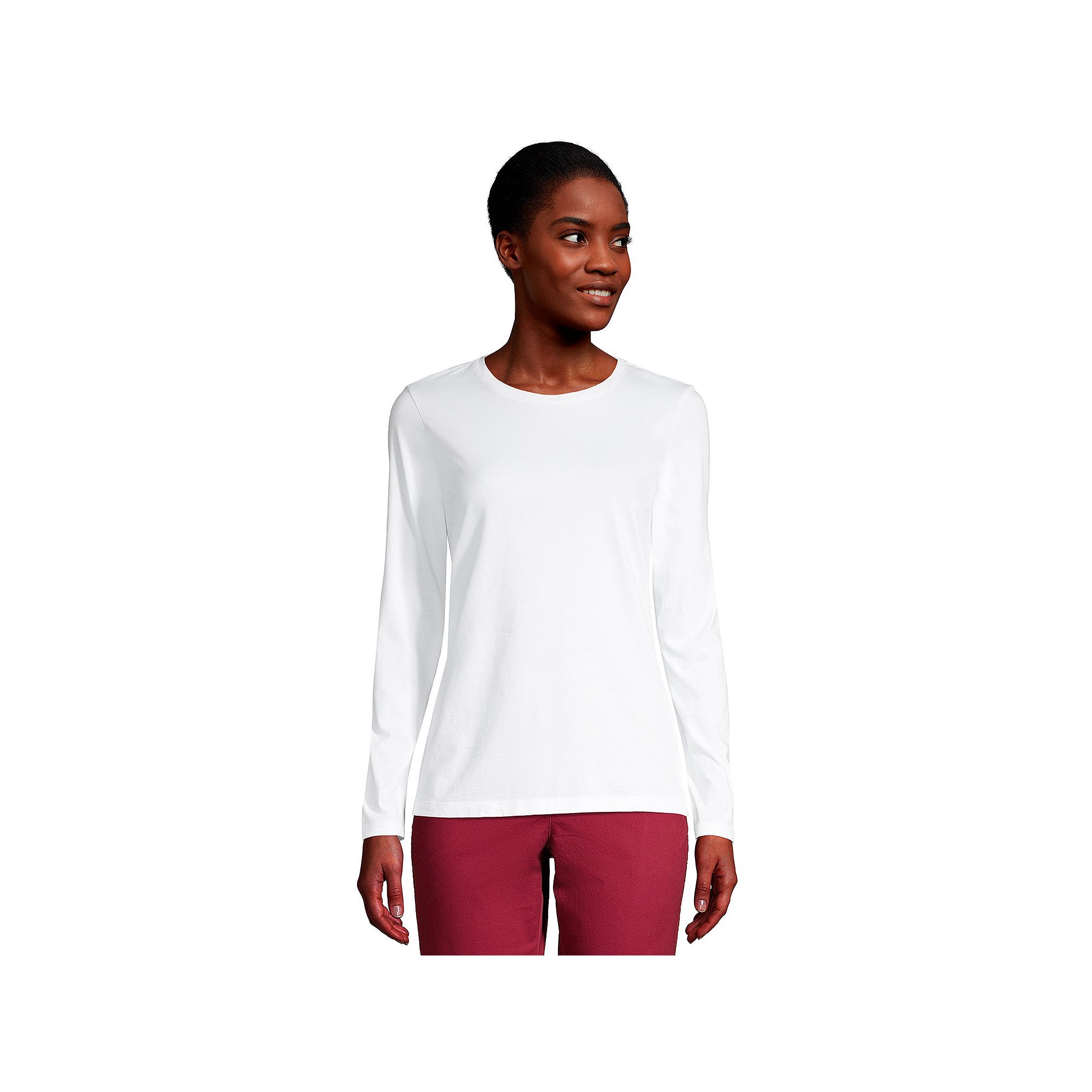 Womens Lands End Relaxed-Fit Supima Long Sleeve Cotton Crewneck Tee, Siz