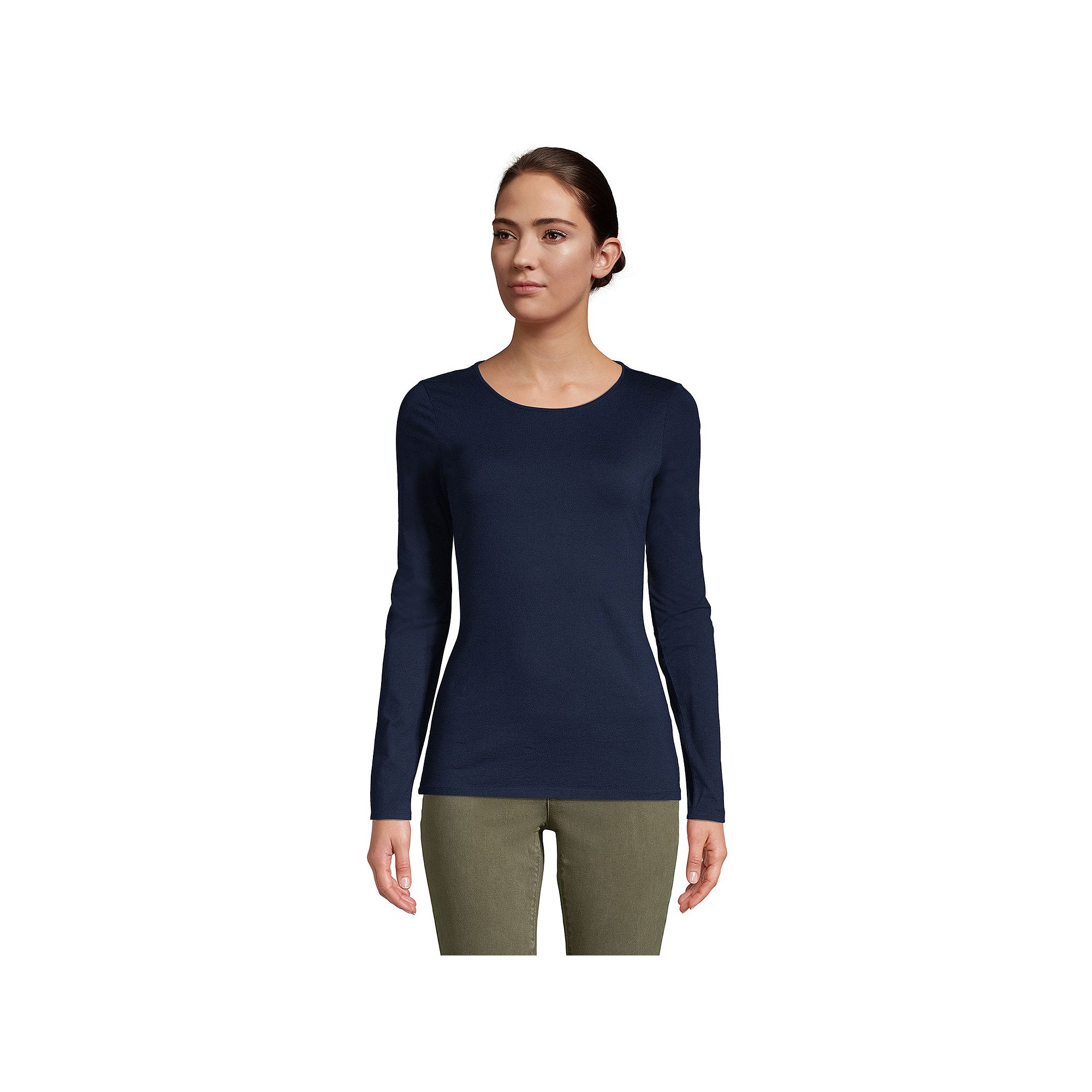 Womens Lands End Lightweight Fitted Turtleneck, Size: Small Tall, Blue