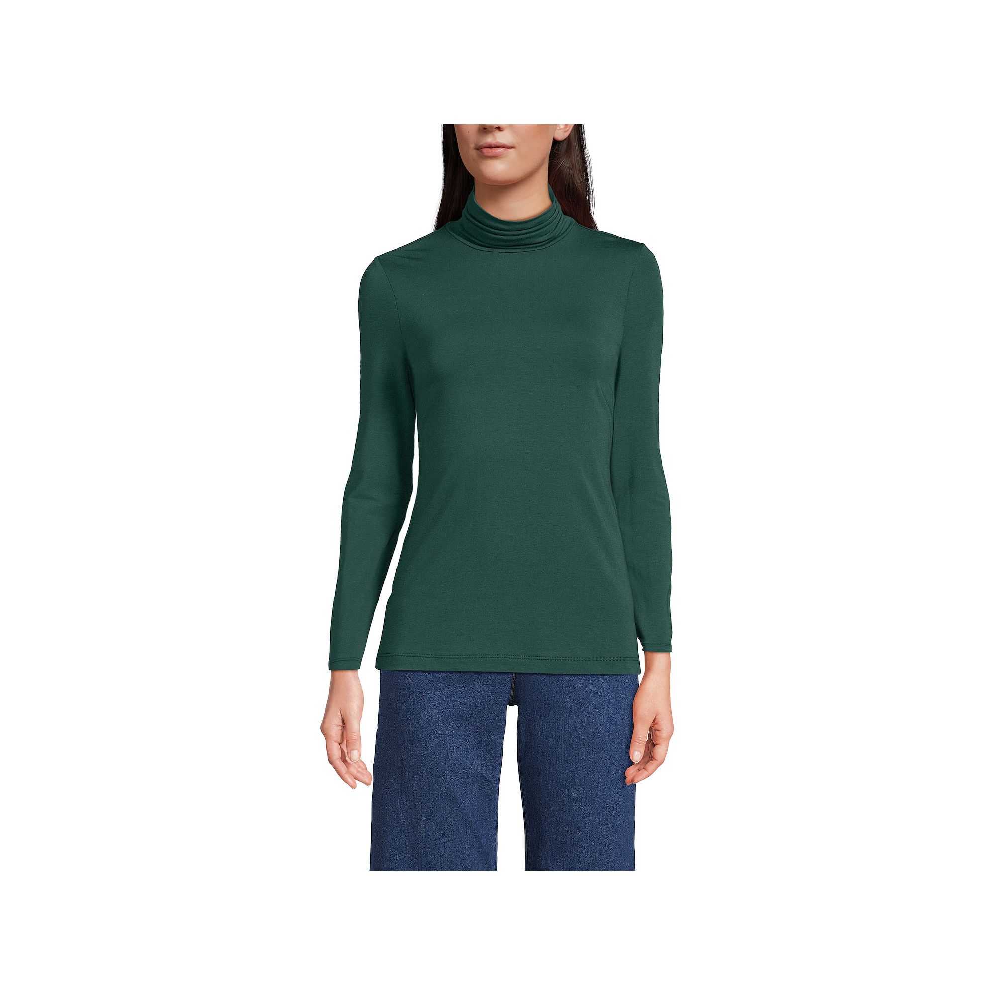 Womens Lands End Lightweight Fitted Turtleneck, Size: XS, Deep Green
