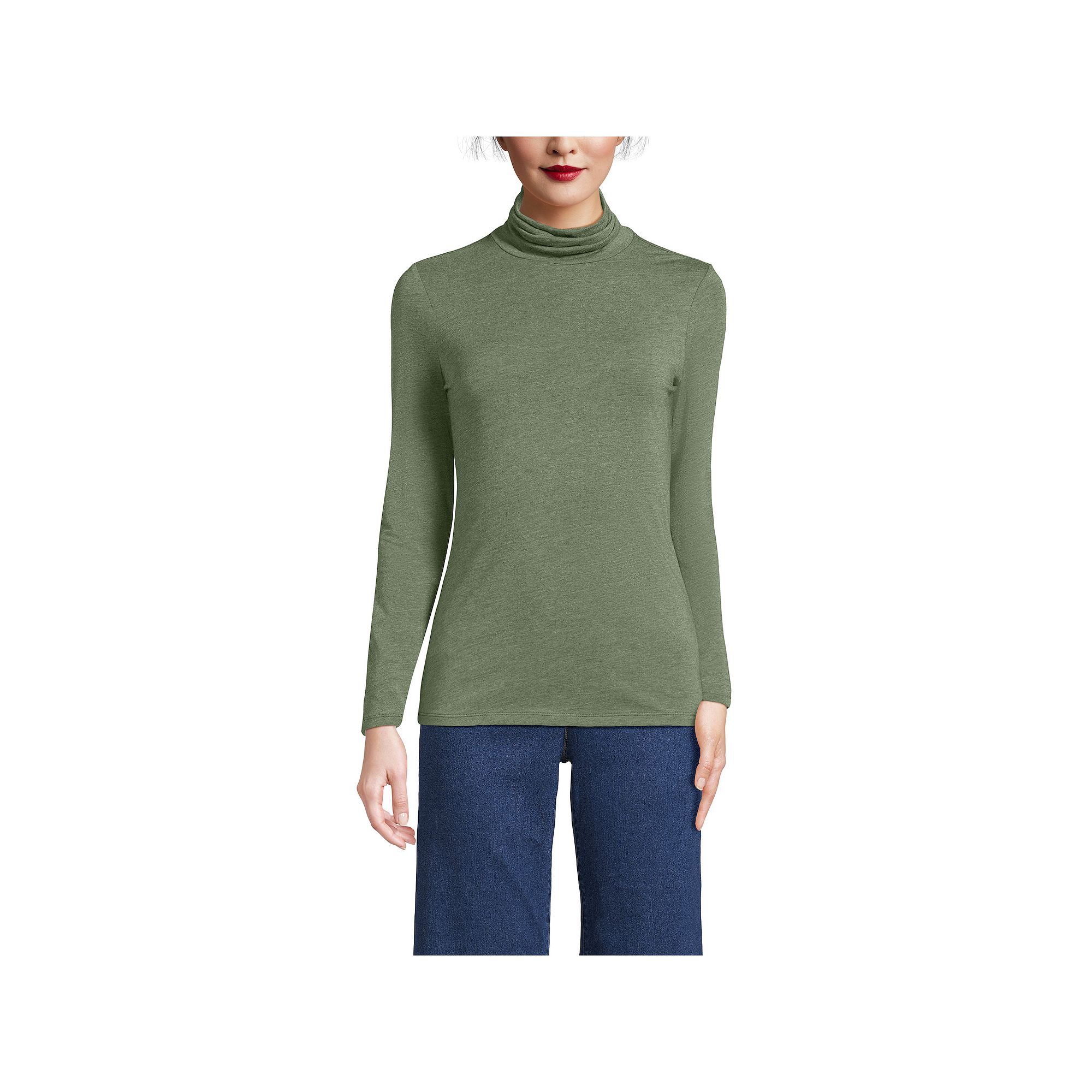 Womens Lands End Lightweight Fitted Turtleneck, Size: XS, Estate Green Gr
