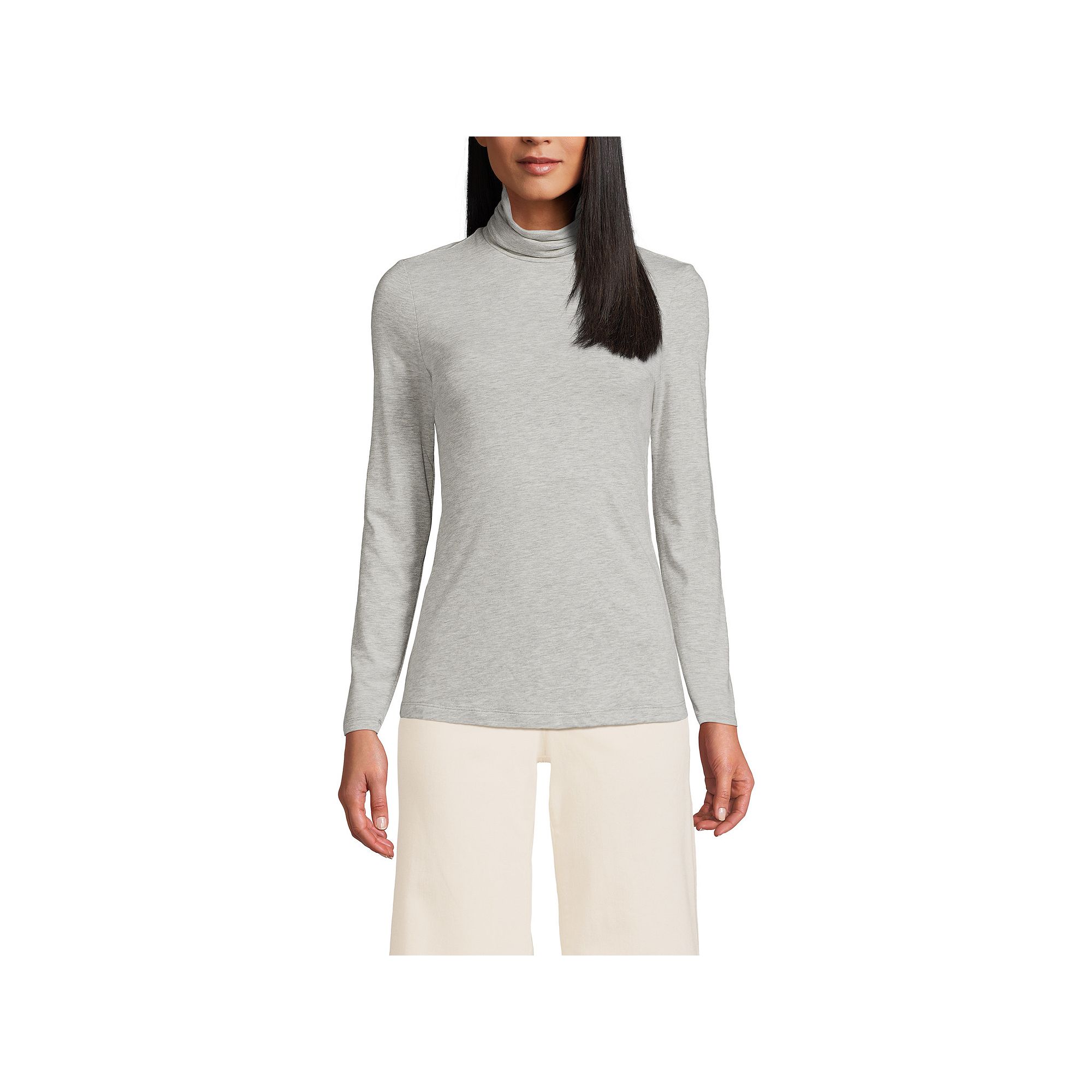 Womens Lands End Lightweight Fitted Turtleneck, Size: Small Tall, Gray Gr