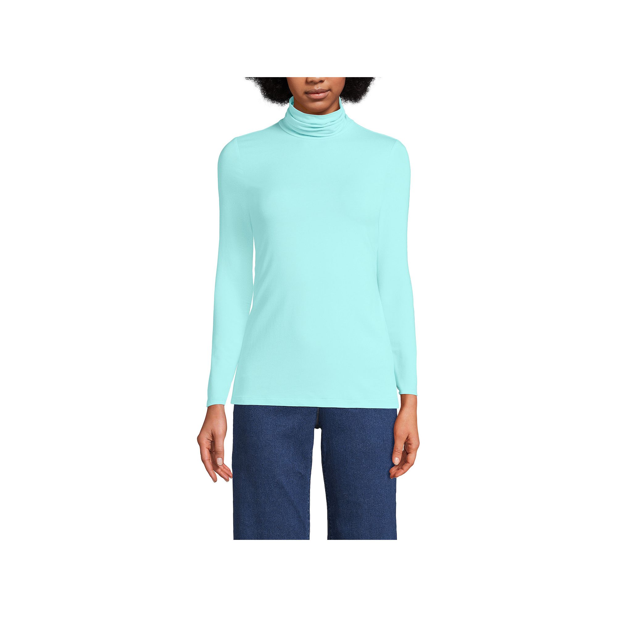 Womens Lands End Lightweight Fitted Turtleneck, Size: XS, Pale Blue Ice