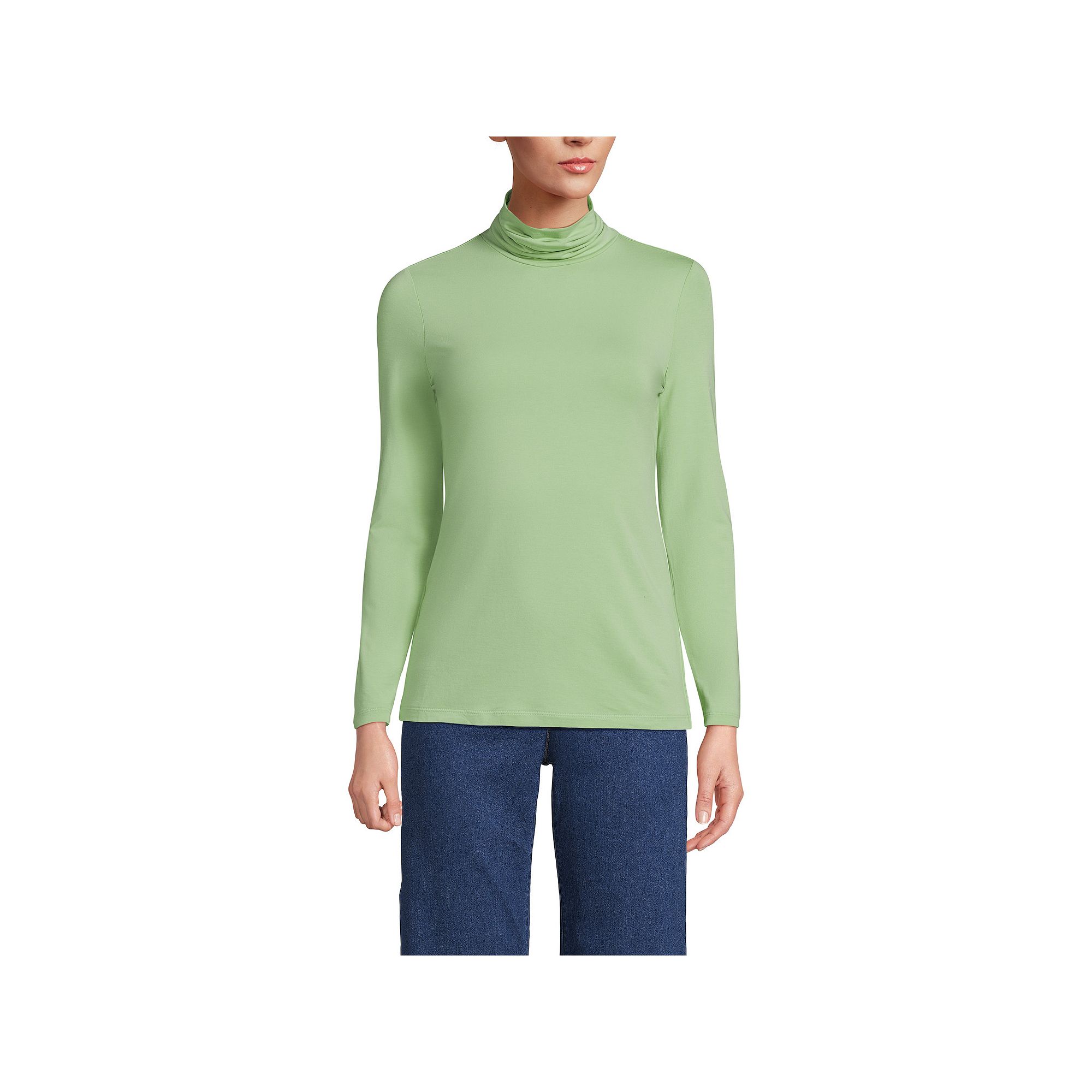 Womens Lands End Lightweight Fitted Turtleneck, Size: XS, Soft Green