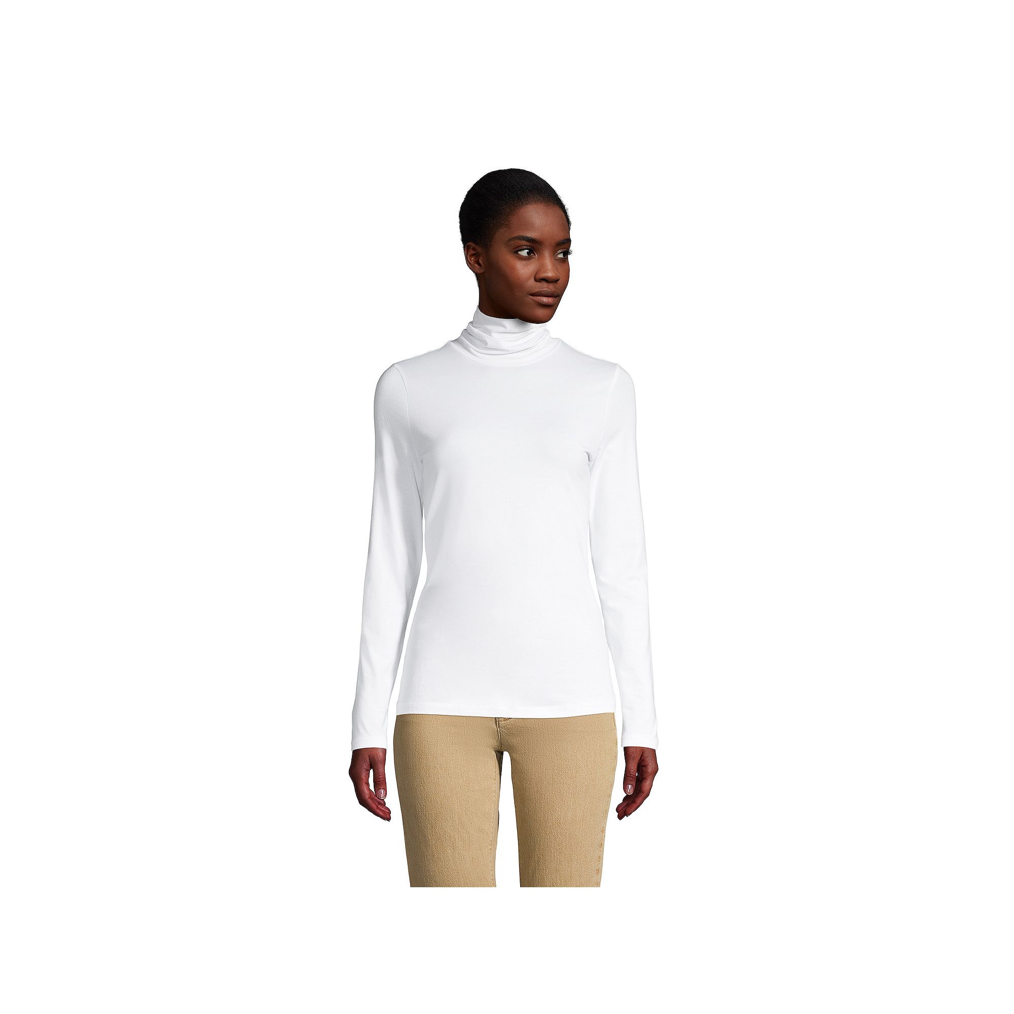 Womens Lands End Lightweight Fitted Turtleneck, Size: Small Tall, White