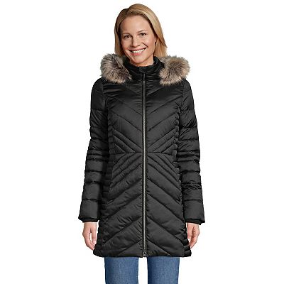 Women s Lands End Faux Fur Hood Insulated Plush Winter Coat