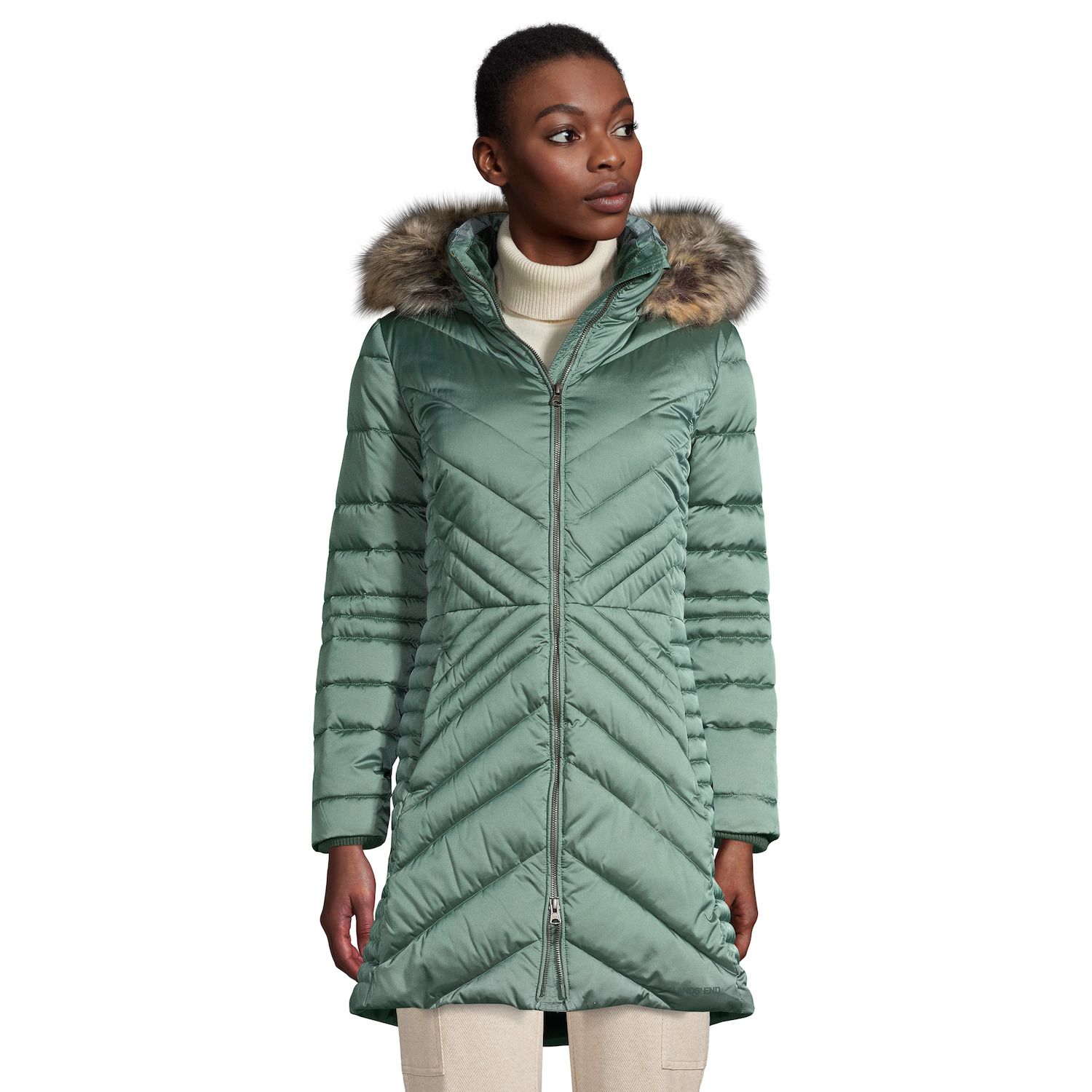 women's green coat with fur hood