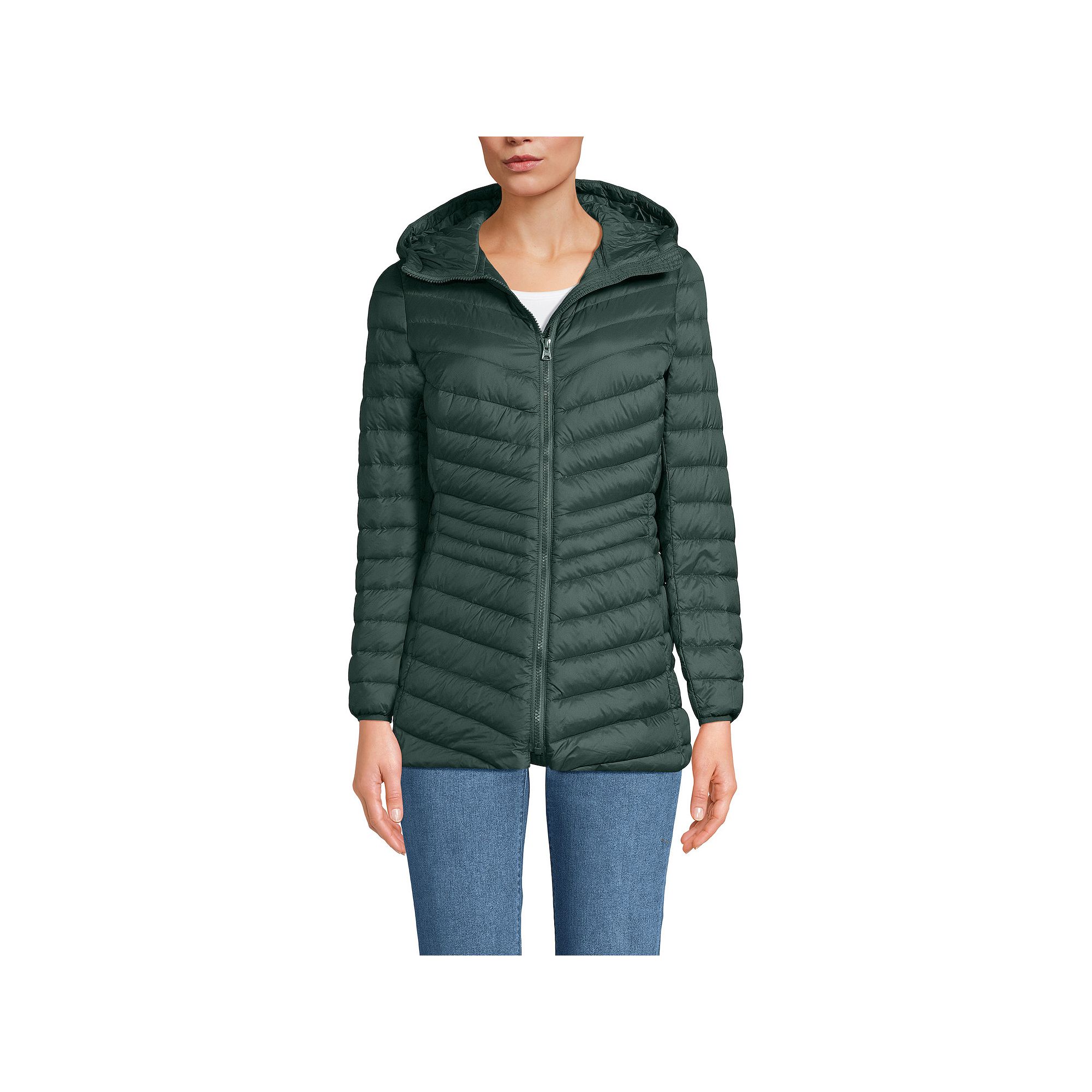 Womens Lands End Hooded Down Wanderweight Ultralight Packable Jacket, Siz
