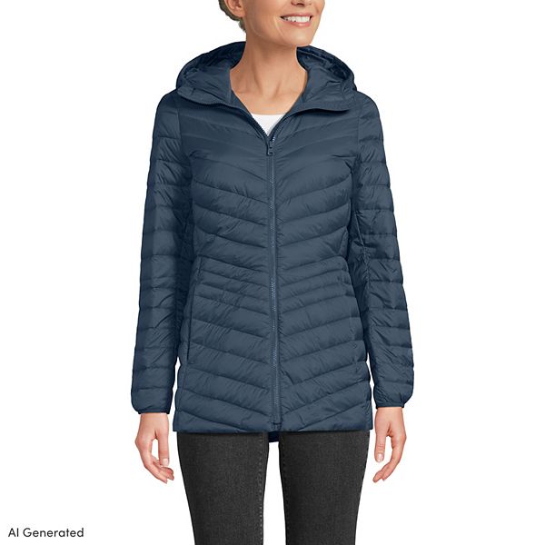 Women's Lands' End Hooded Down Wanderweight Ultralight Packable Jacket