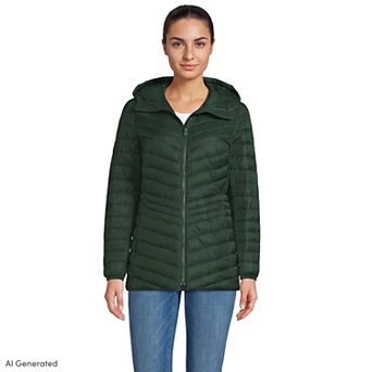 Women's Lands' End Hooded Down Wanderweight Ultralight Packable Jacket