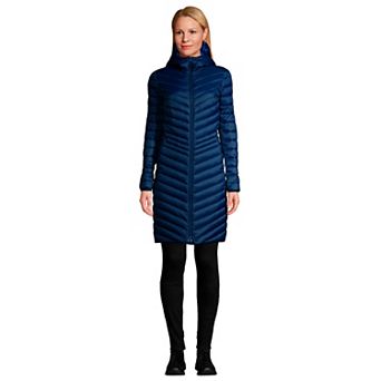 Women's Lands' End Hooded Wanderweight Ultralight Packable Long Down Coat