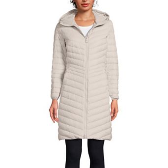 Women's Lands' End Hooded Wanderweight Ultralight Packable Long Down Coat