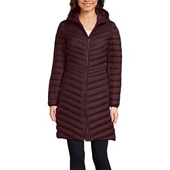 Women's Lands' End Hooded Wanderweight Ultralight Packable Long Down Coat