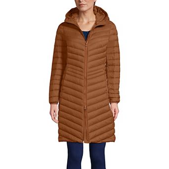 Women's Lands' End Hooded Wanderweight Ultralight Packable Long Down Coat