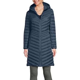 Women's Lands' End Hooded Wanderweight Ultralight Packable Long Down Coat