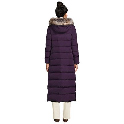 Women s Lands End Faux Fur Hood Quilted Long Down Winter Coat