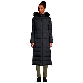 Women's Lands' End Faux-Fur Hood Quilted Long Down Winter Coat