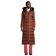 Women s Lands End Faux Fur Hood Quilted Long Down Winter Coat
