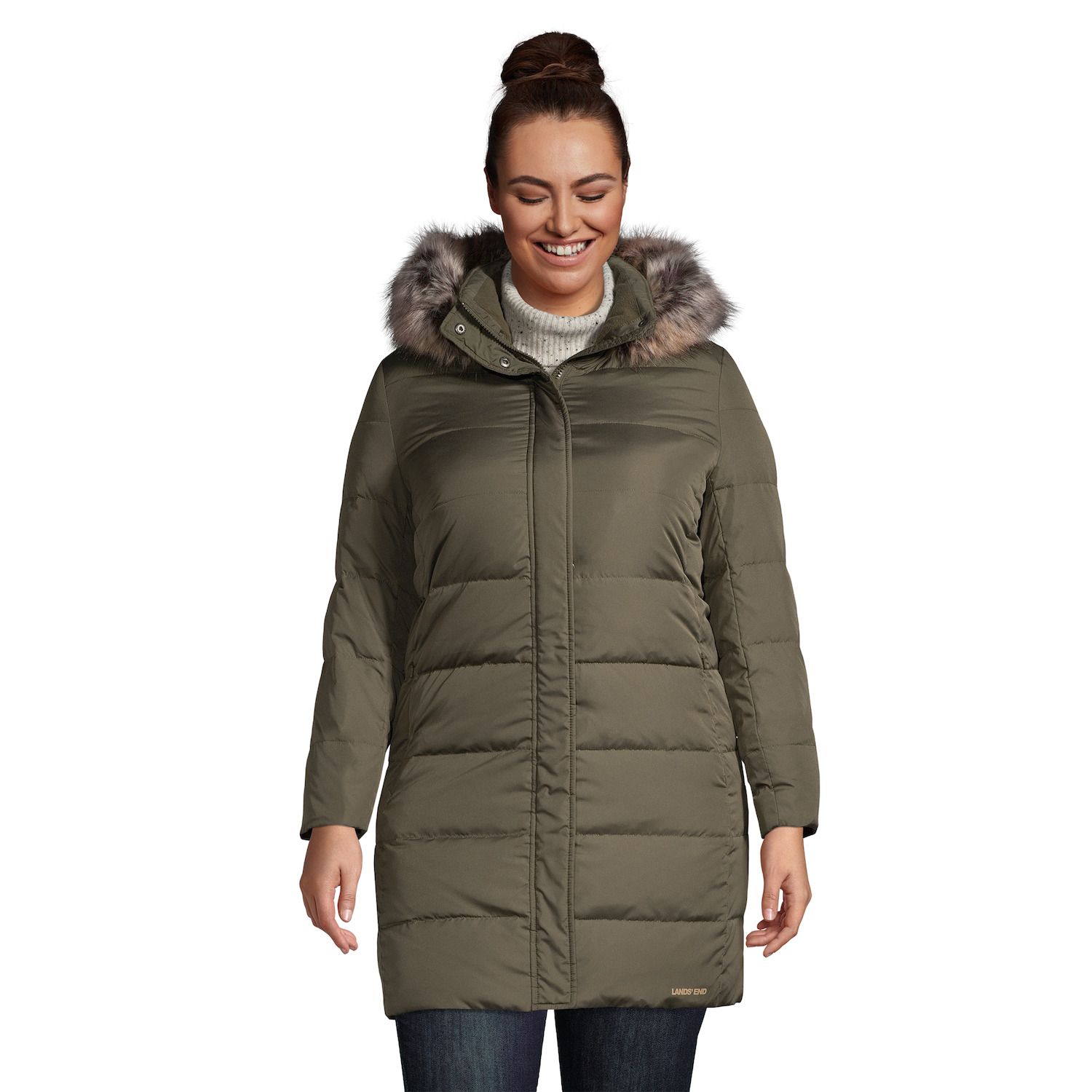 green long puffer coat