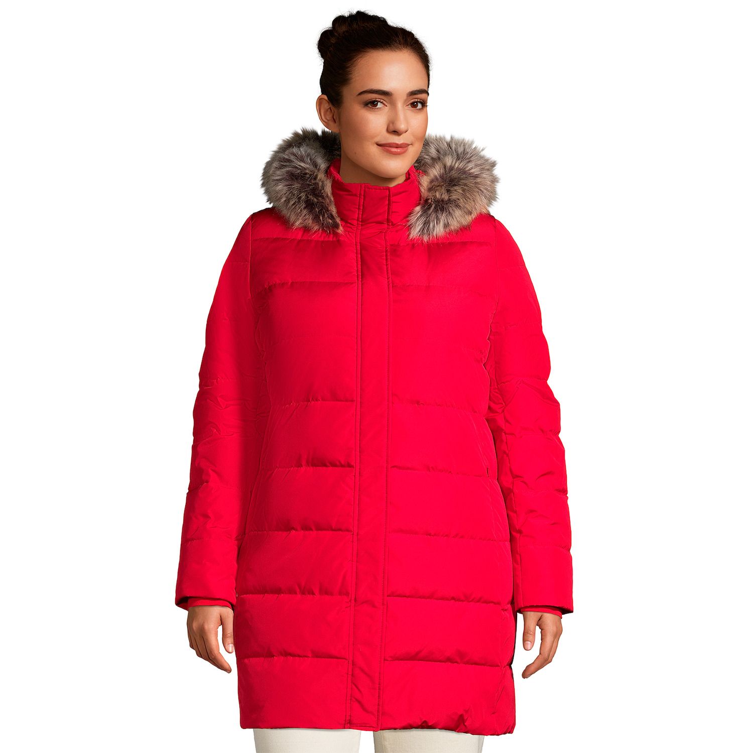 womens red parka with fur hood