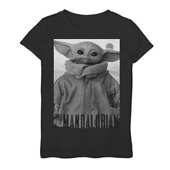 Girls 7-16 Star Wars The Mandalorian The Child aka Baby Yoda Black & White Portrait Graphic Tee