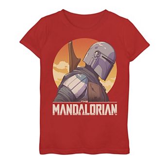 Girls 7-16 Star Wars The Mandalorian Sunset Profile Portrait Logo Graphic Tee